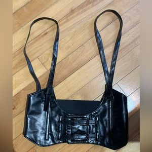 Faux leather under bust belt suspenders